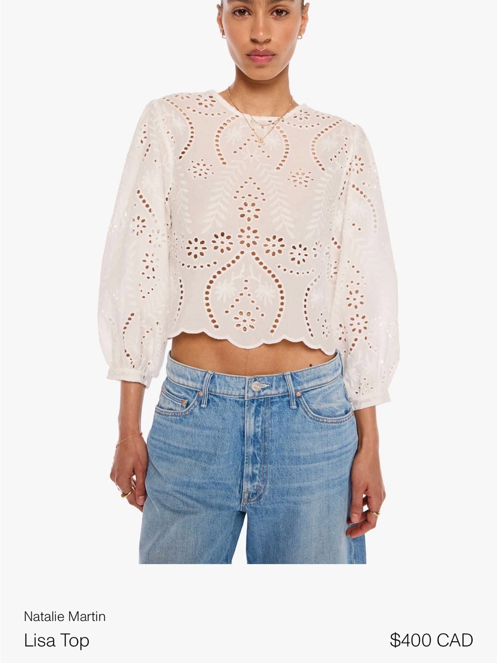 Natalie Martin White Eyelet Scalloped Cropped Blouse
